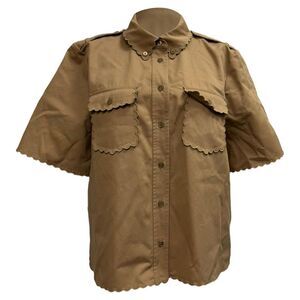 Tory Burch Scalloped Button-Down Shirt in Brown Cotton